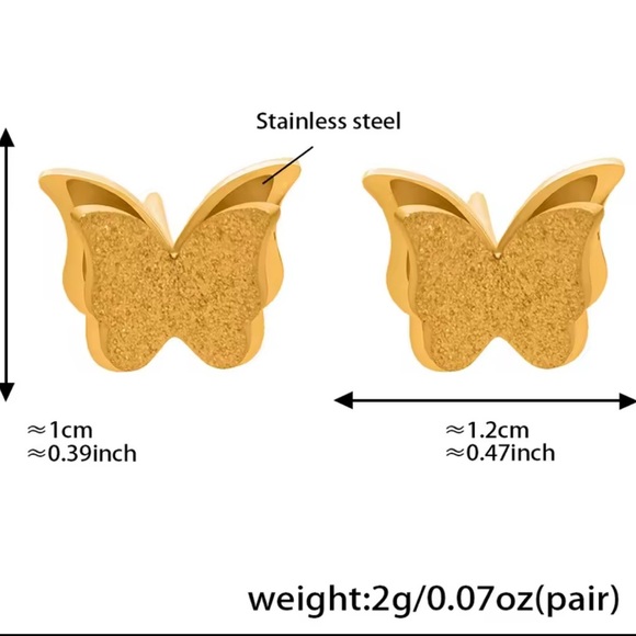 Gold Butterfly Stud Earrings - Picture 6 of 6